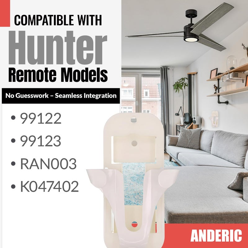 Anderic Wall Mount Bracket for Hunter 99122, 99123, RAN003, K047402 and Other Same Style Handheld Remote Control transmitters - 99122WM - White - Image 4